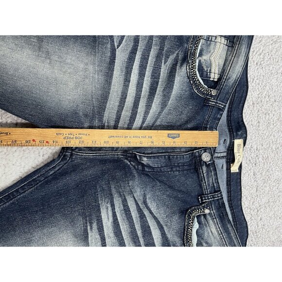 Men's Blue Cult Faded Wash Denim Jeans Embroidered Pockets Size 46x32 - Picture 4 of 11